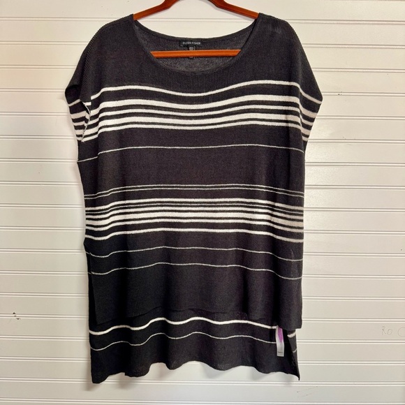 Eileen Fisher Sleeveless Organic Linen Crepe Knit Bateau Neck Poncho Sz M asymm - Picture 2 of 13